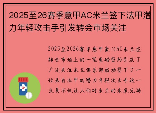 2025至26赛季意甲AC米兰签下法甲潜力年轻攻击手引发转会市场关注 2025至26赛季意甲AC米兰签下法甲潜力年轻攻击手引发转会市场关注